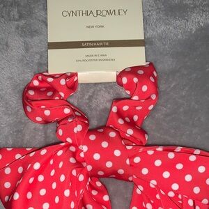 NEW- Cynthia Rowley Red Polka Dot Satin Hair Tie With Bow